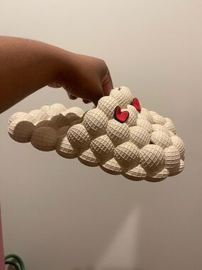 Women’s Cream Bubble Slide Slippers with Red Heart Accents